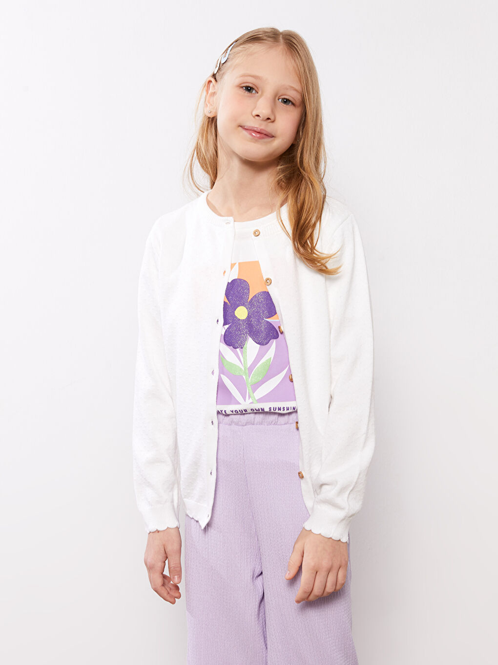 Свитер из трикотажа с круглым вырезом и длинным рукавом для девочек-1