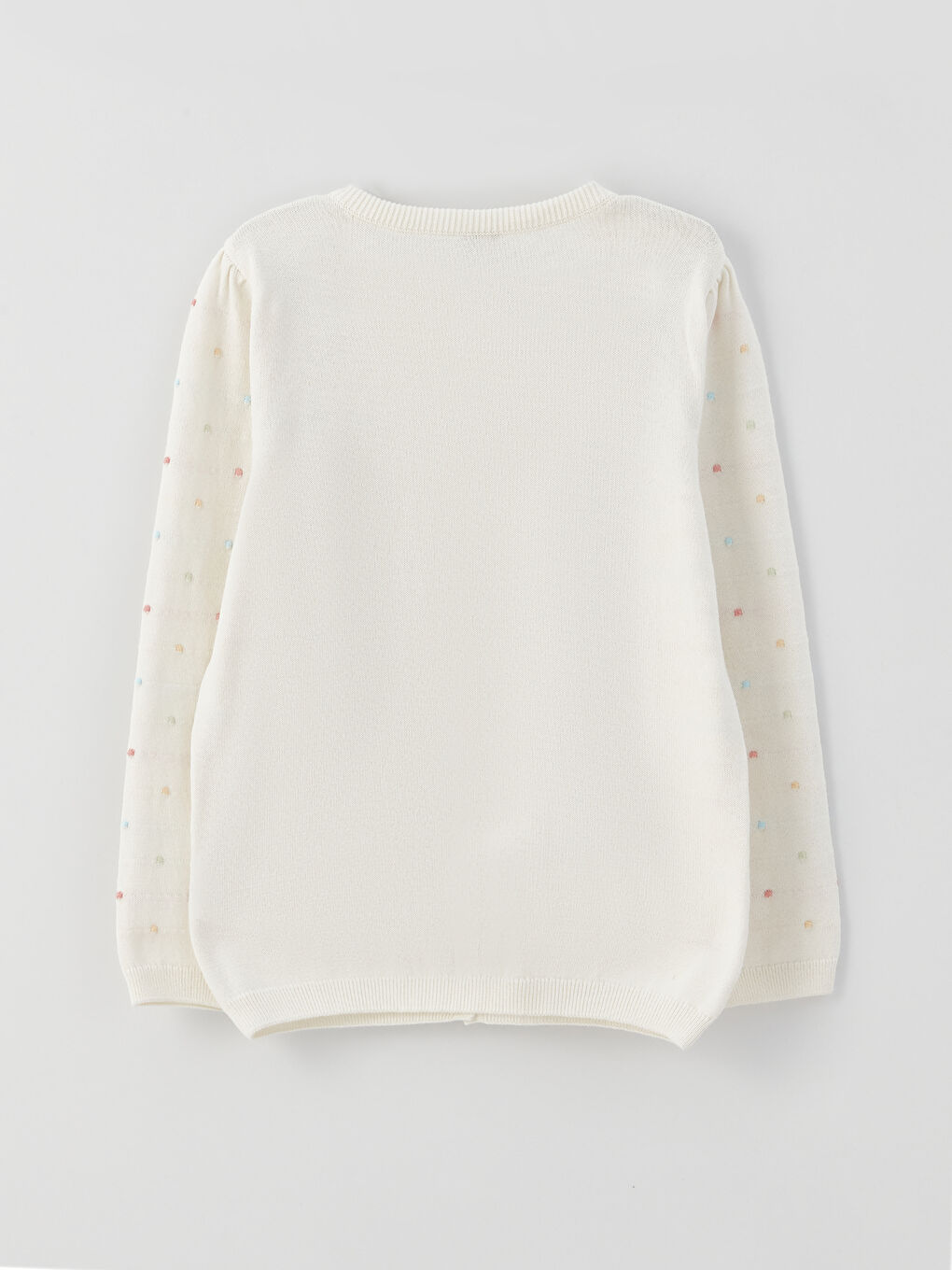 Ekru Bisiklet Yaka Desenli Uzun Kollu Kız Çocuk Triko Hırka-1