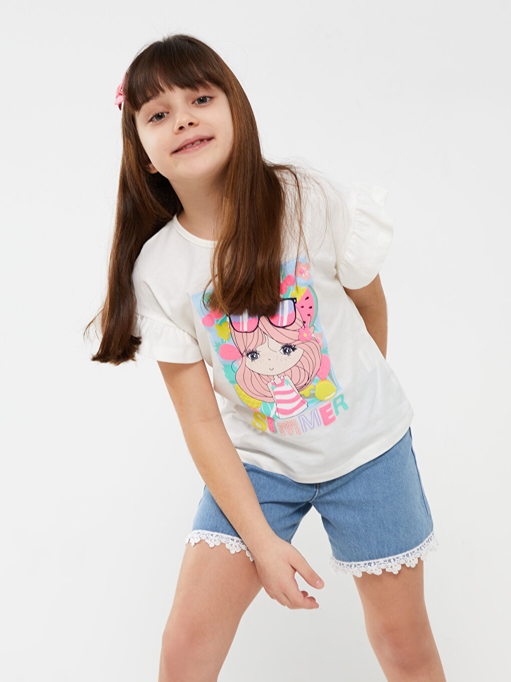 LCW Kids Lace Detailed Girl Jean Shorts -S3DV02Z4-311