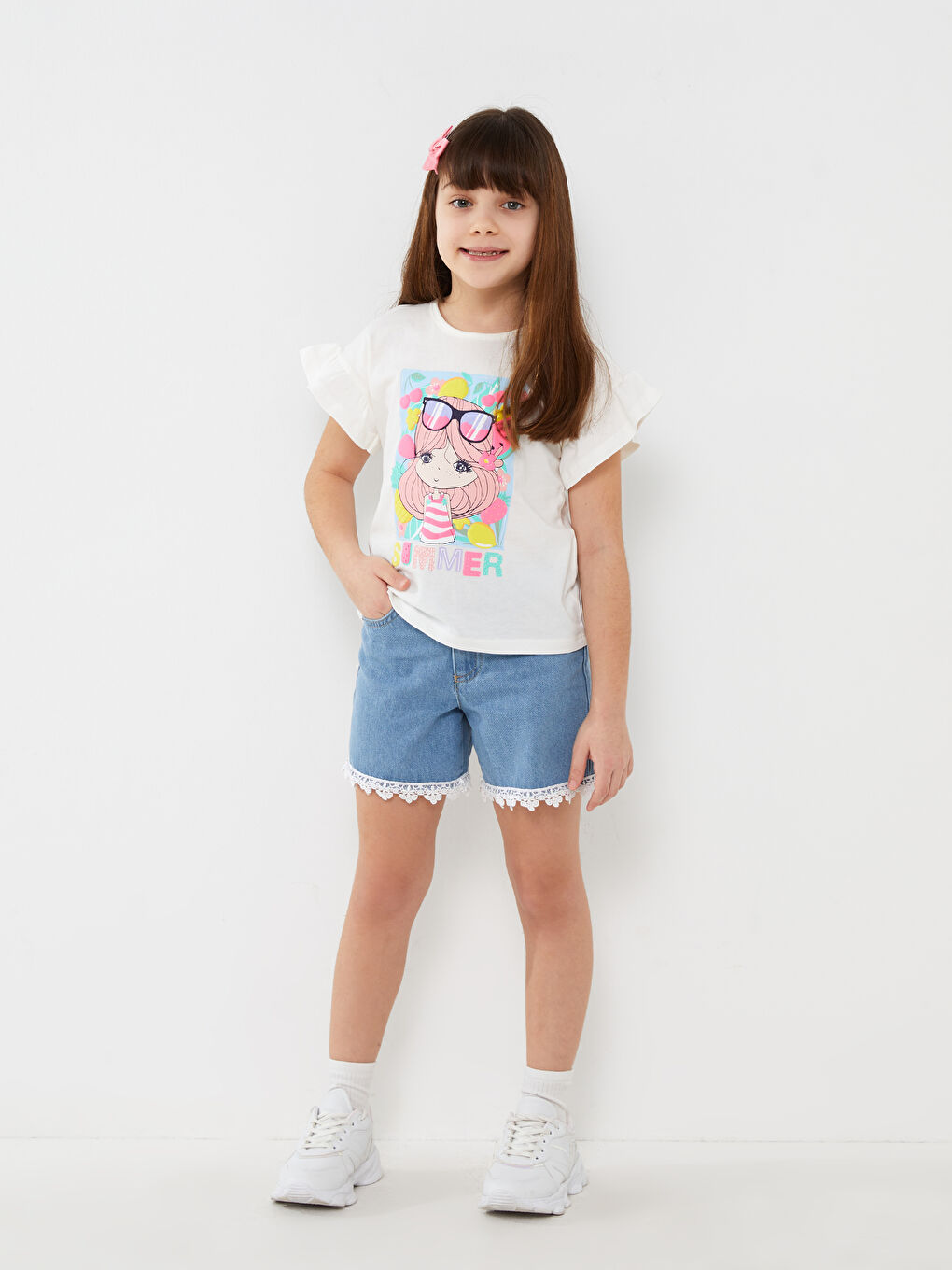 LCW Kids Lace Detailed Girl Jean Shorts -S3DV02Z4-311