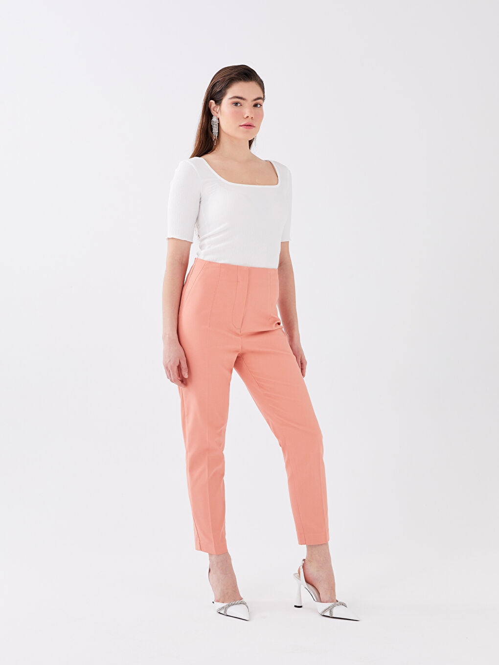 LCW Vision Women's High Waist Regular Fit Plain Trousers -S3DV03Z8-GC5