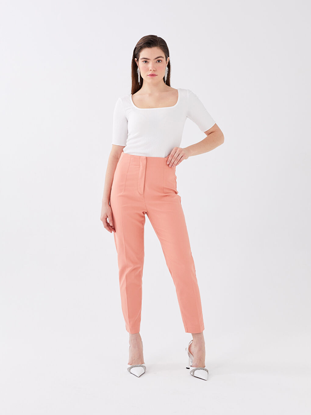 LCW Vision Women's High Waist Regular Fit Plain Trousers -S3DV03Z8-GC5
