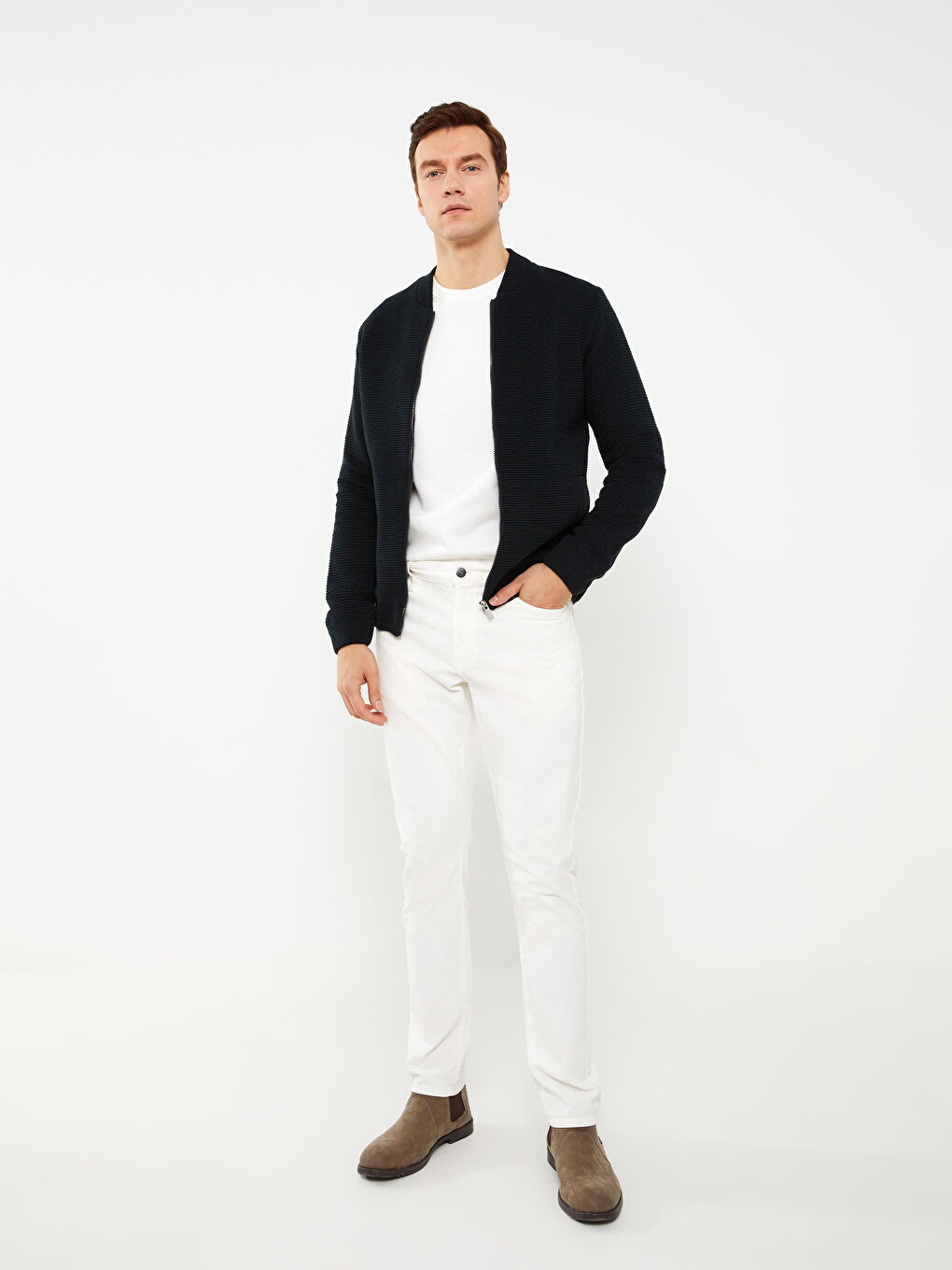 كارديجان تريكو بياقة كلية عادي للرجال-2