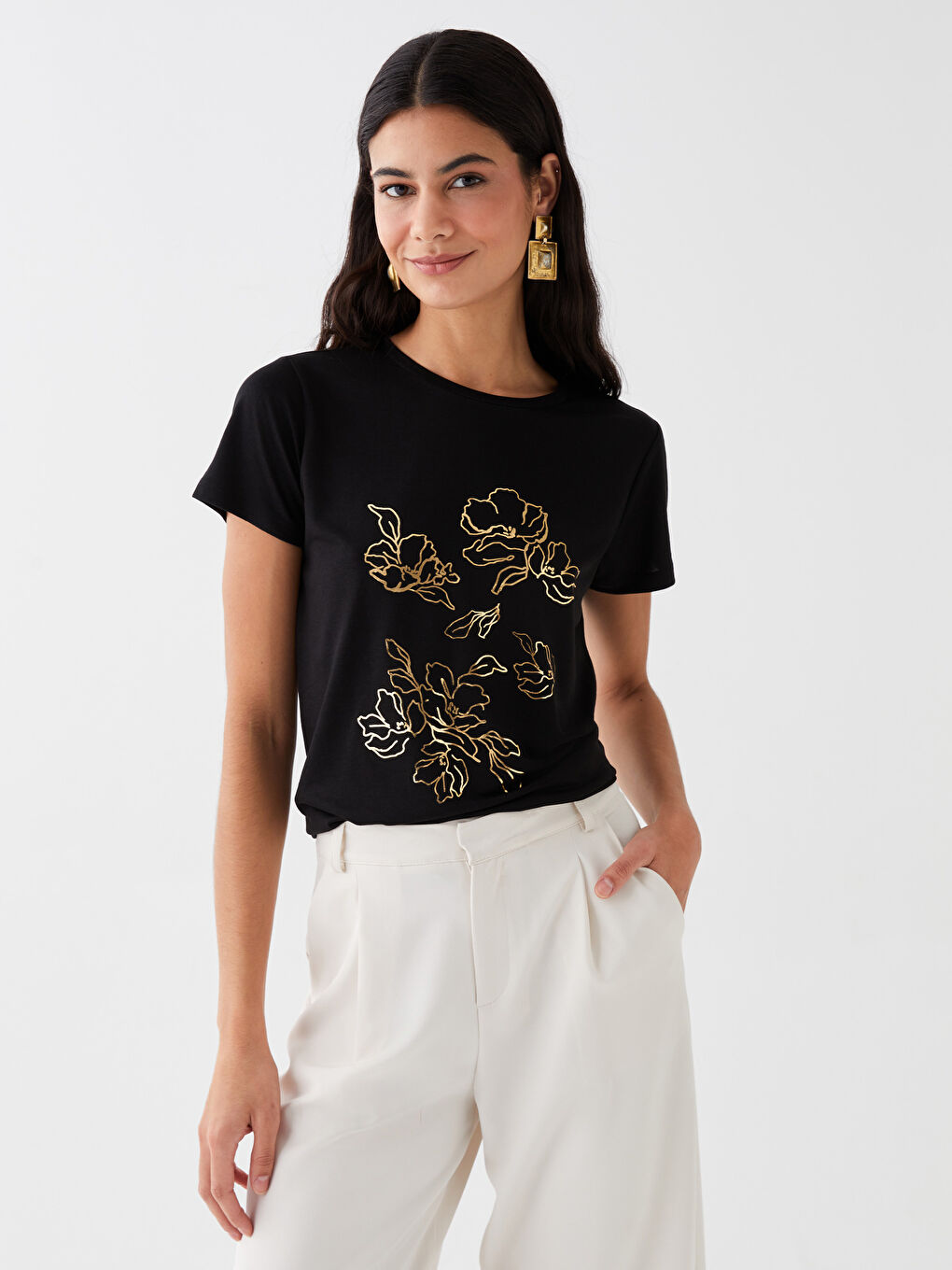 Crew Neck Printed Short Sleeve Women's T-Shirt