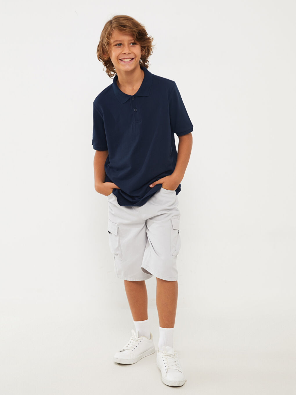 Gri Rahat Kalıp Beli Lastikli Erkek Çocuk Kargo Şort