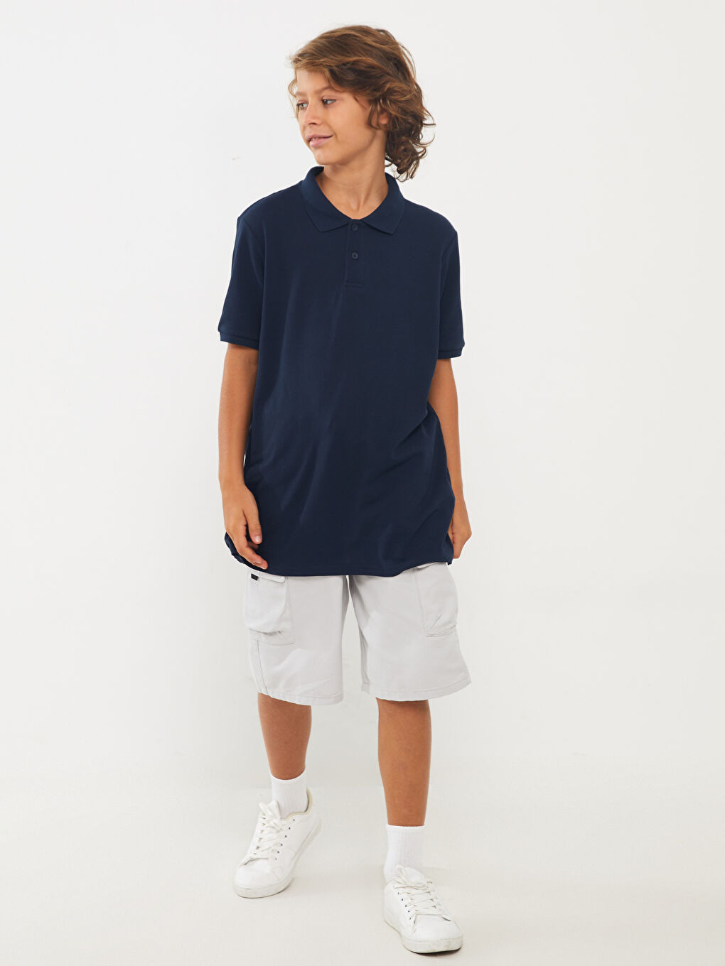 Gri Rahat Kalıp Beli Lastikli Erkek Çocuk Kargo Şort-1