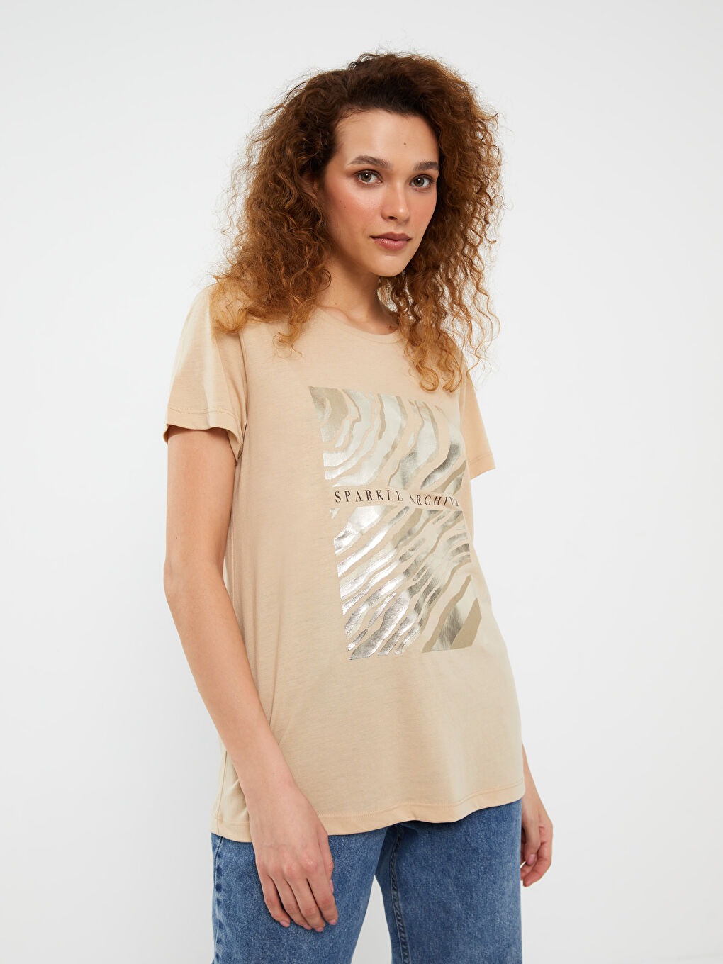 LCWAIKIKI Classic Crew Neck Printed Short Sleeve Women's T-Shirt -S3DV24Z8-KNF