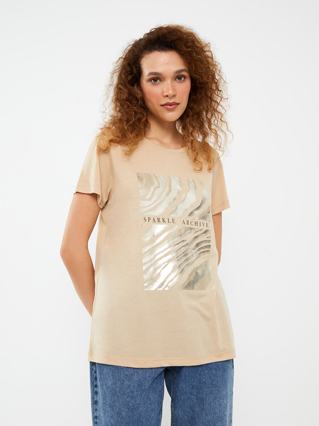 LCWAIKIKI Classic Crew Neck Printed Short Sleeve Women's T-Shirt -S3DV24Z8-KNF