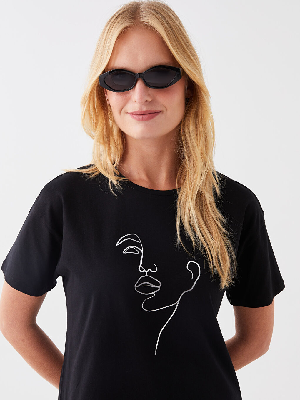 Crew Neck Printed Short Sleeve Women's T-Shirt -S3DV26Z8-CVL