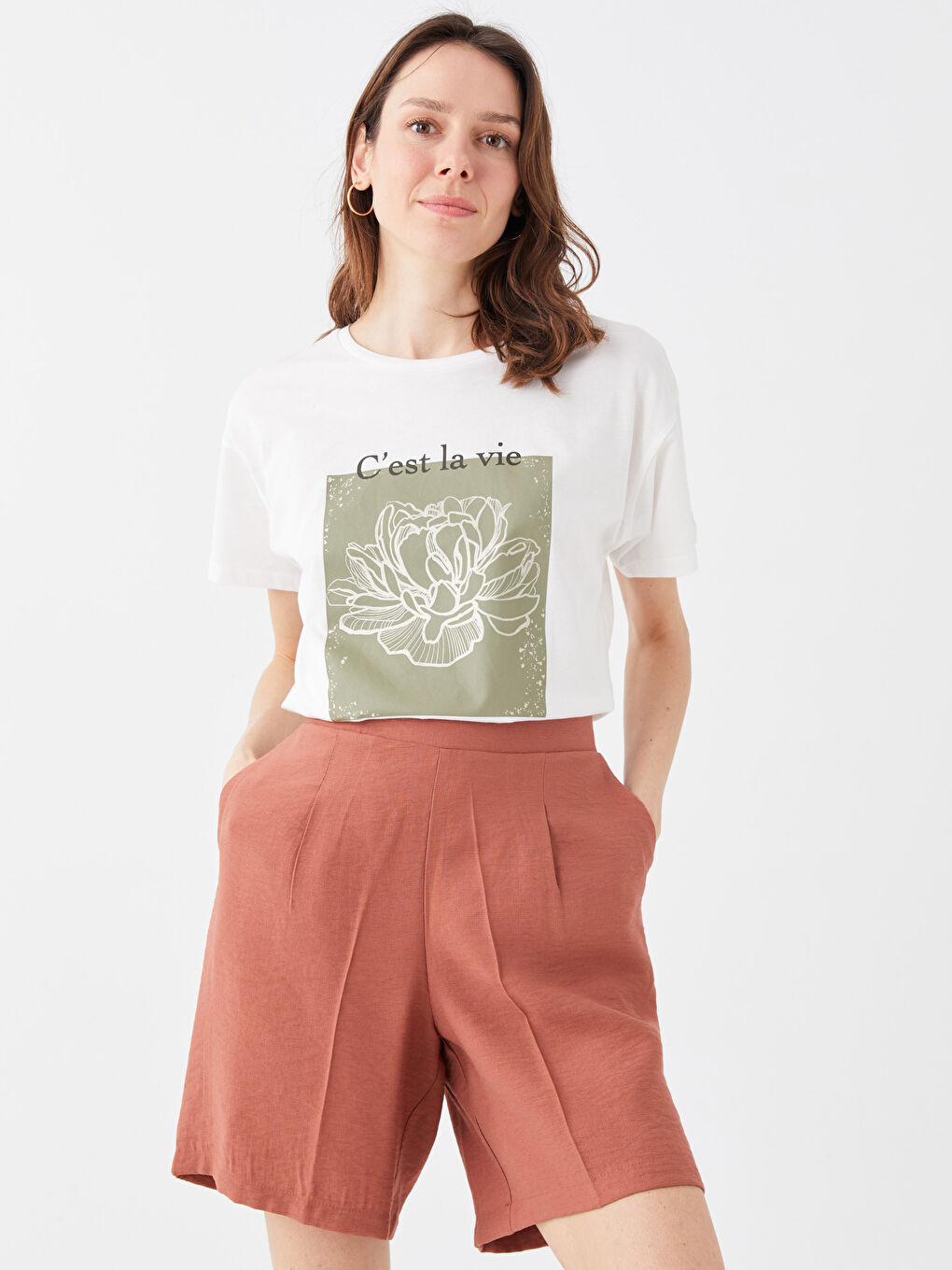 LCWAIKIKI Classic Crew Neck Printed Short Sleeve Women's T-Shirt -S3DV28Z8-FEW