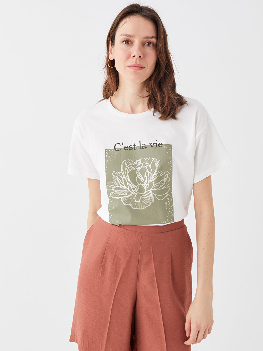 LCWAIKIKI Classic Crew Neck Printed Short Sleeve Women's T-Shirt -S3DV28Z8-FEW