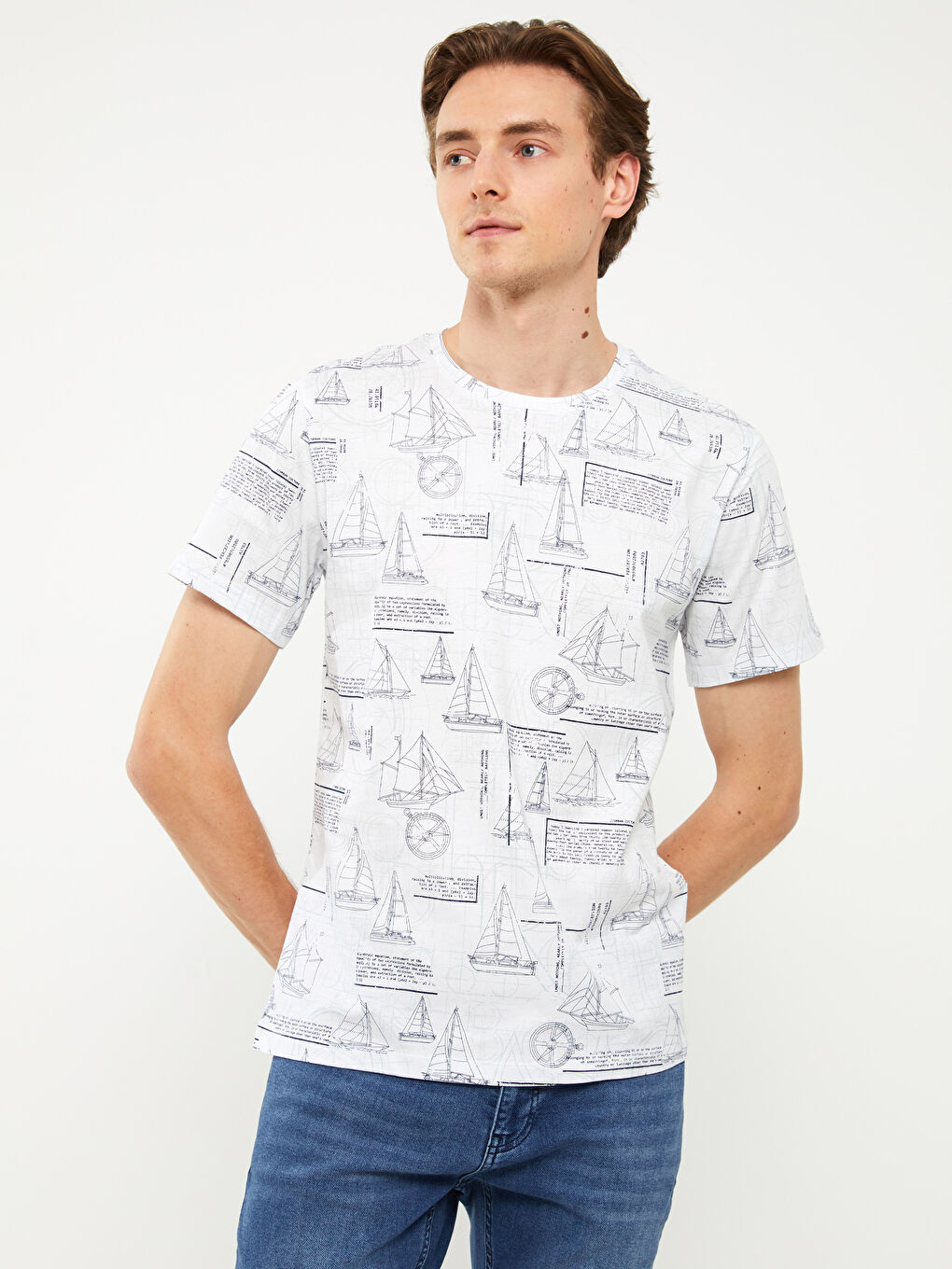 Футболка Мужская Джерси С Узором, Коротким Рукавом И Круглым Вырезом