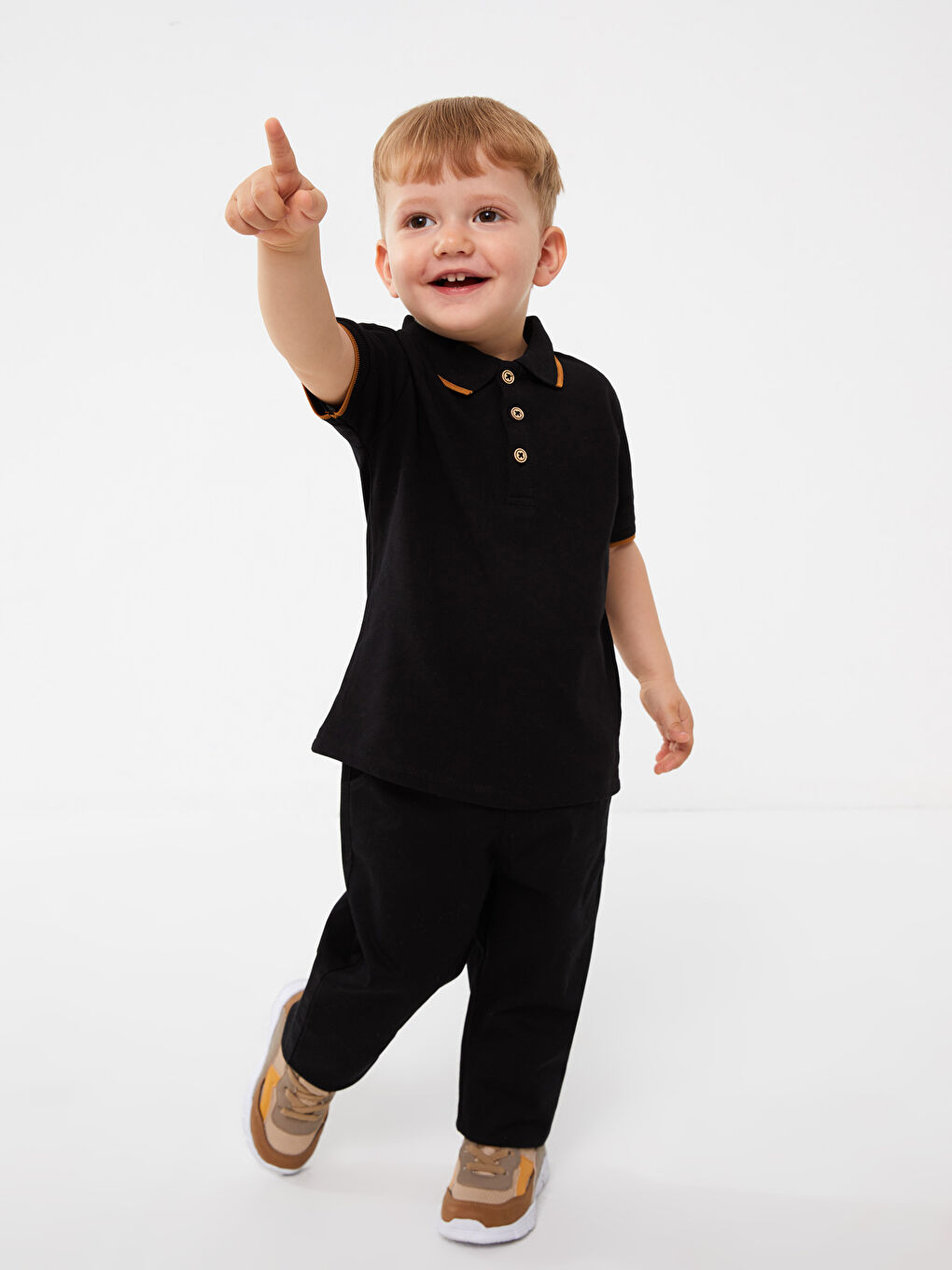 Siyah Polo Yaka Kısa Kollu Erkek Bebek Tişört