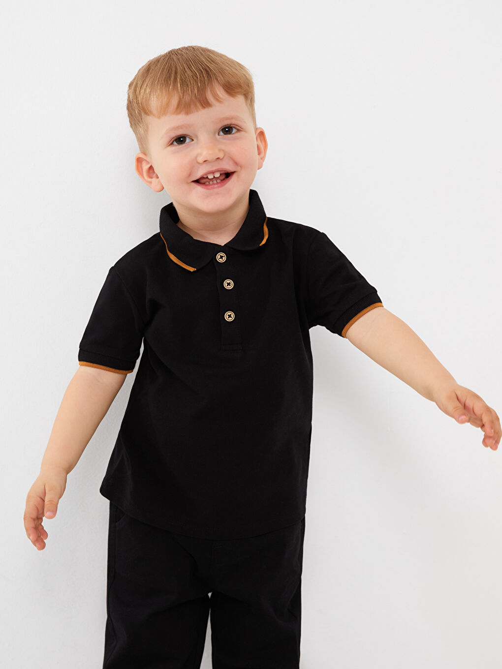 Siyah Polo Yaka Kısa Kollu Erkek Bebek Tişört-2