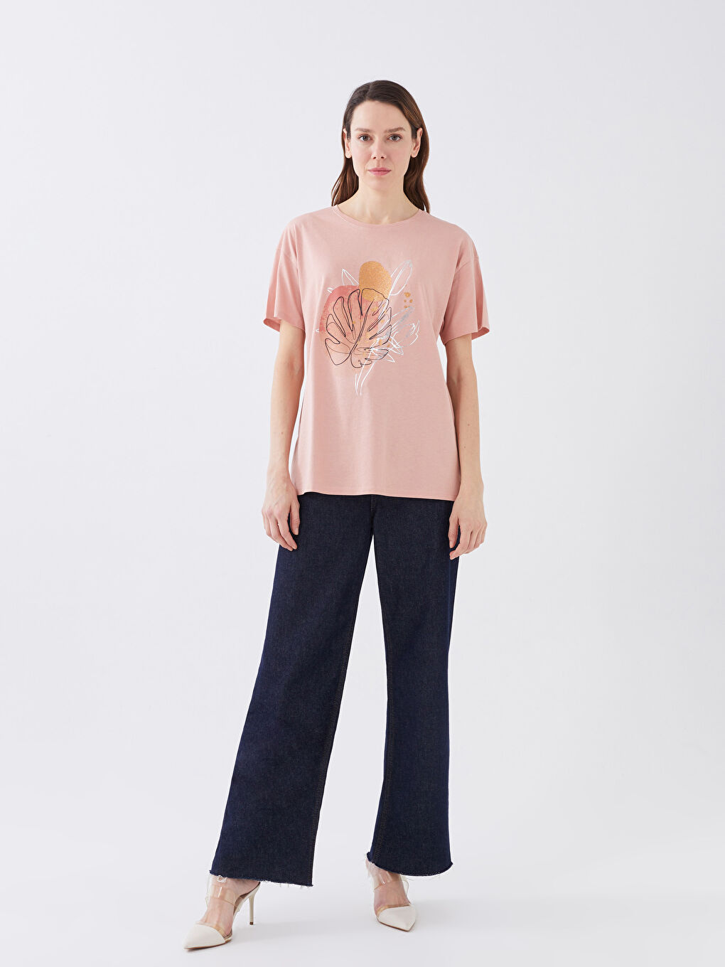 მრგვალი საყელო ნაბეჭდი მოკლე სახელო ქალებისთვის მაისური-2