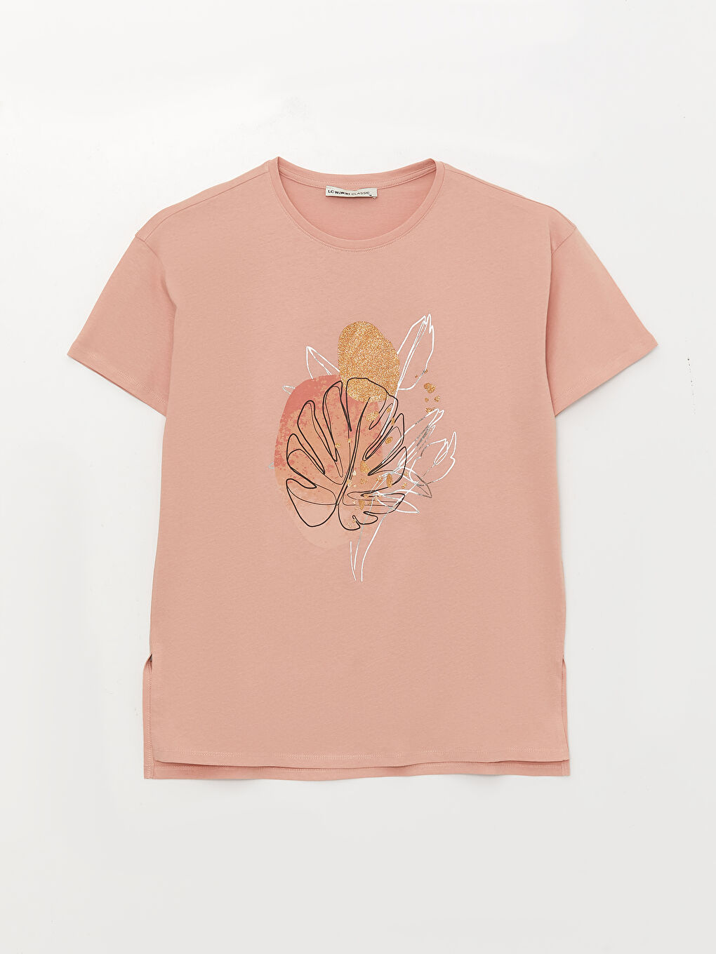 მრგვალი საყელო ნაბეჭდი მოკლე სახელო ქალებისთვის მაისური-5