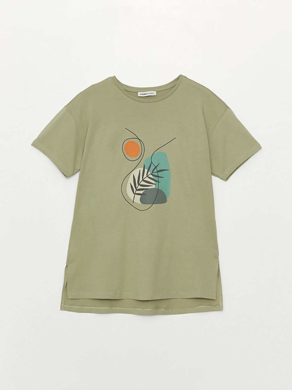 Yeşil Bisiklet Yaka Baskılı Kısa Kollu Kadın Tişört-5