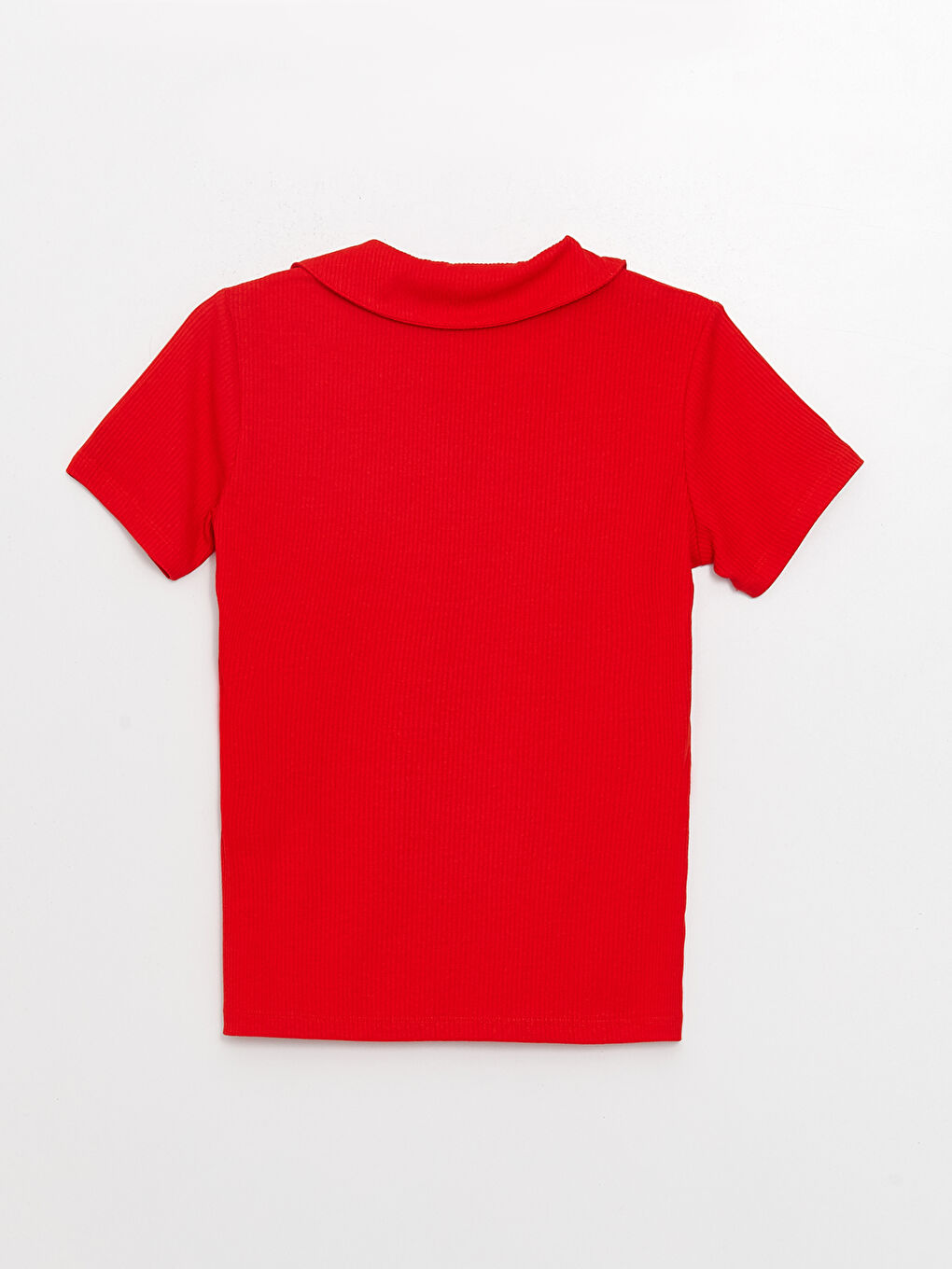 Kırmızı Polo Yaka Düz Kısa Kollu Kadın Tişört-6