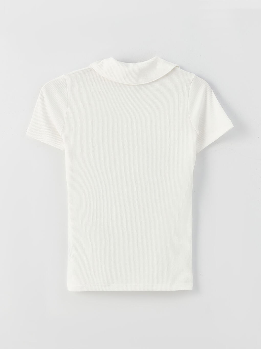 Ekru Polo Yaka Düz Kısa Kollu Kadın Tişört-7