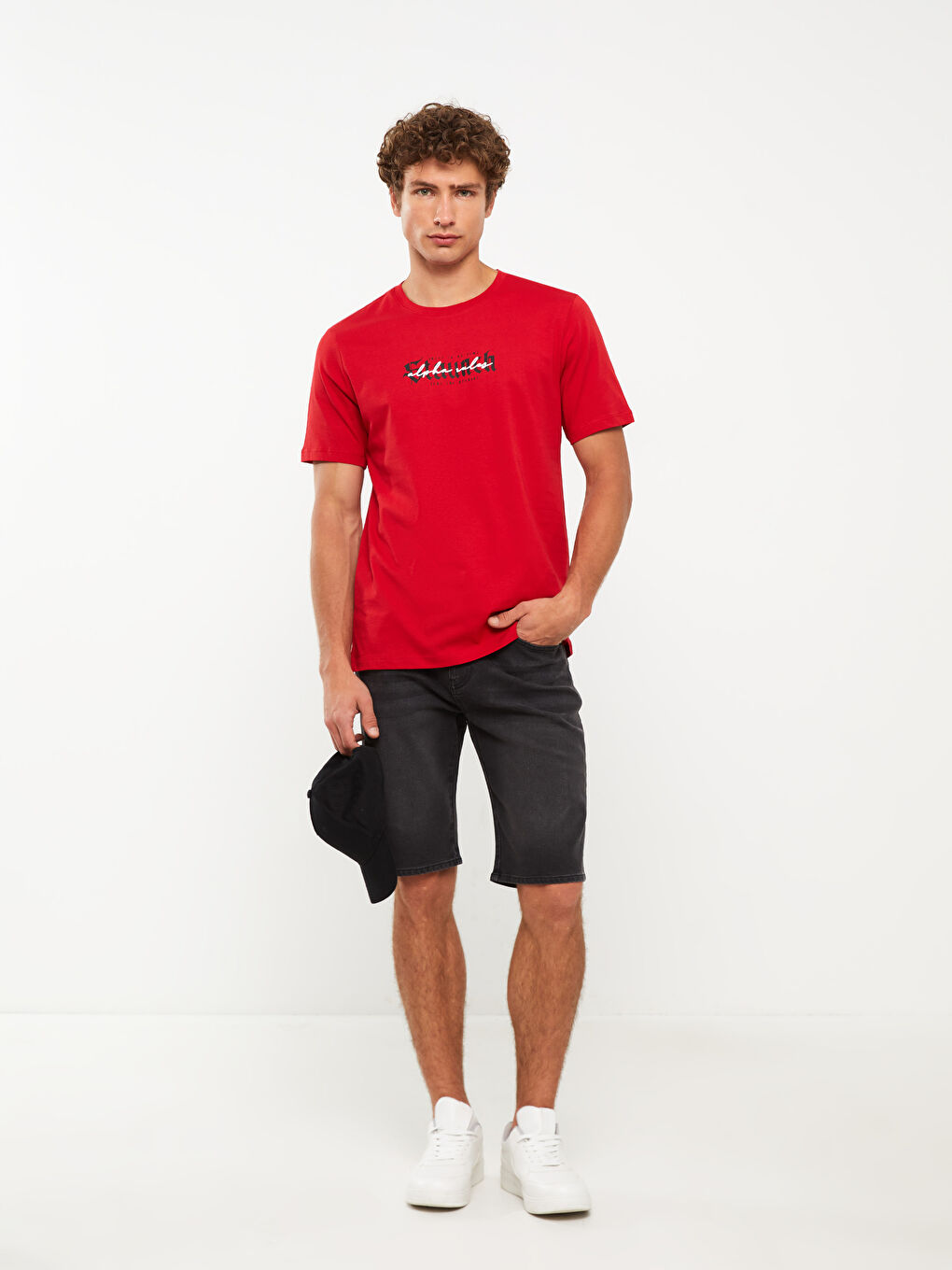 Kırmızı Bisiklet Yaka Kısa Kollu Baskılı Penye Erkek Tişört-2