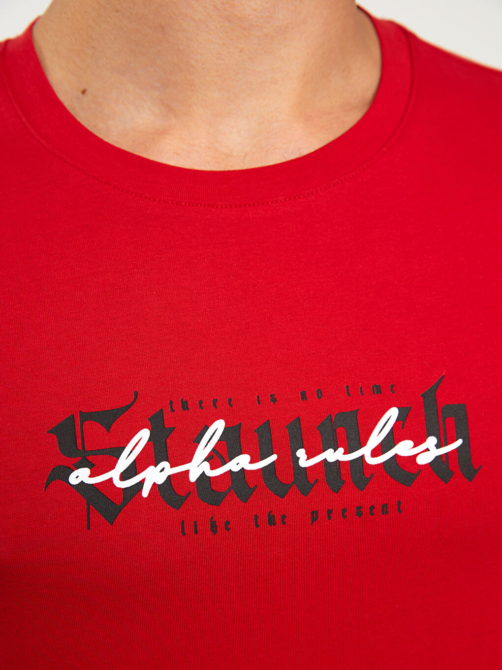 Kırmızı Bisiklet Yaka Kısa Kollu Baskılı Penye Erkek Tişört-3