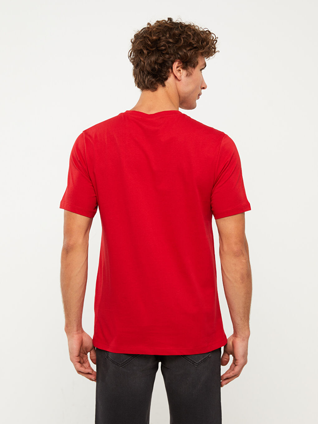 Kırmızı Bisiklet Yaka Kısa Kollu Baskılı Penye Erkek Tişört-4