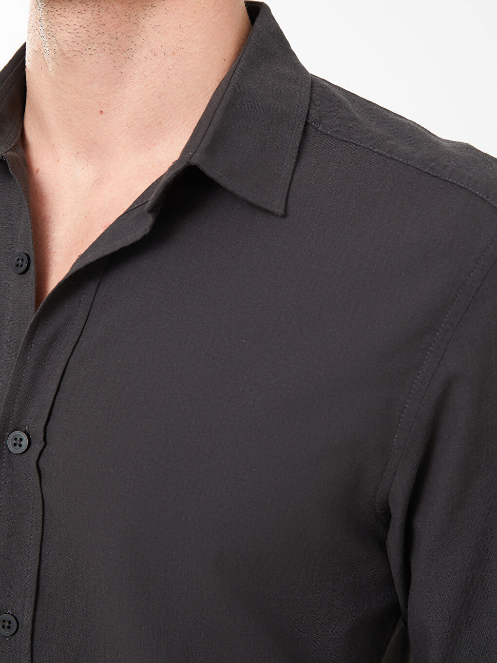 Antrasit Regular Fit Uzun Kollu Gabardin Erkek Gömlek-3