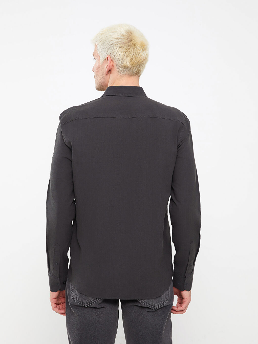 Antrasit Regular Fit Uzun Kollu Gabardin Erkek Gömlek-4