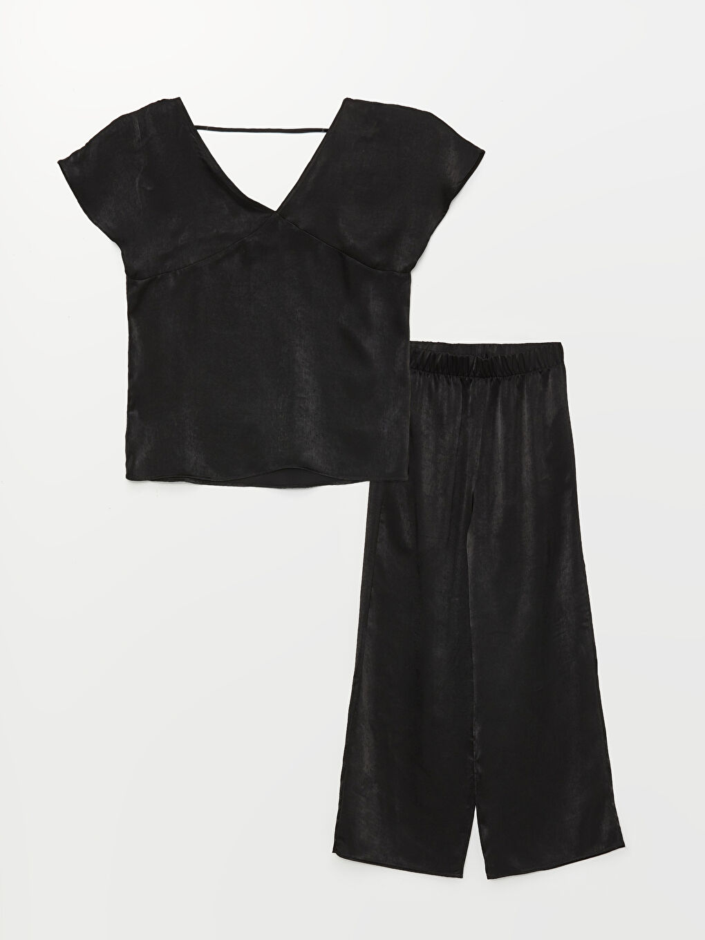 V-Neck Straight Short Sleeve Satin Women's Pajamas Set -S3DV70Z8-CVL