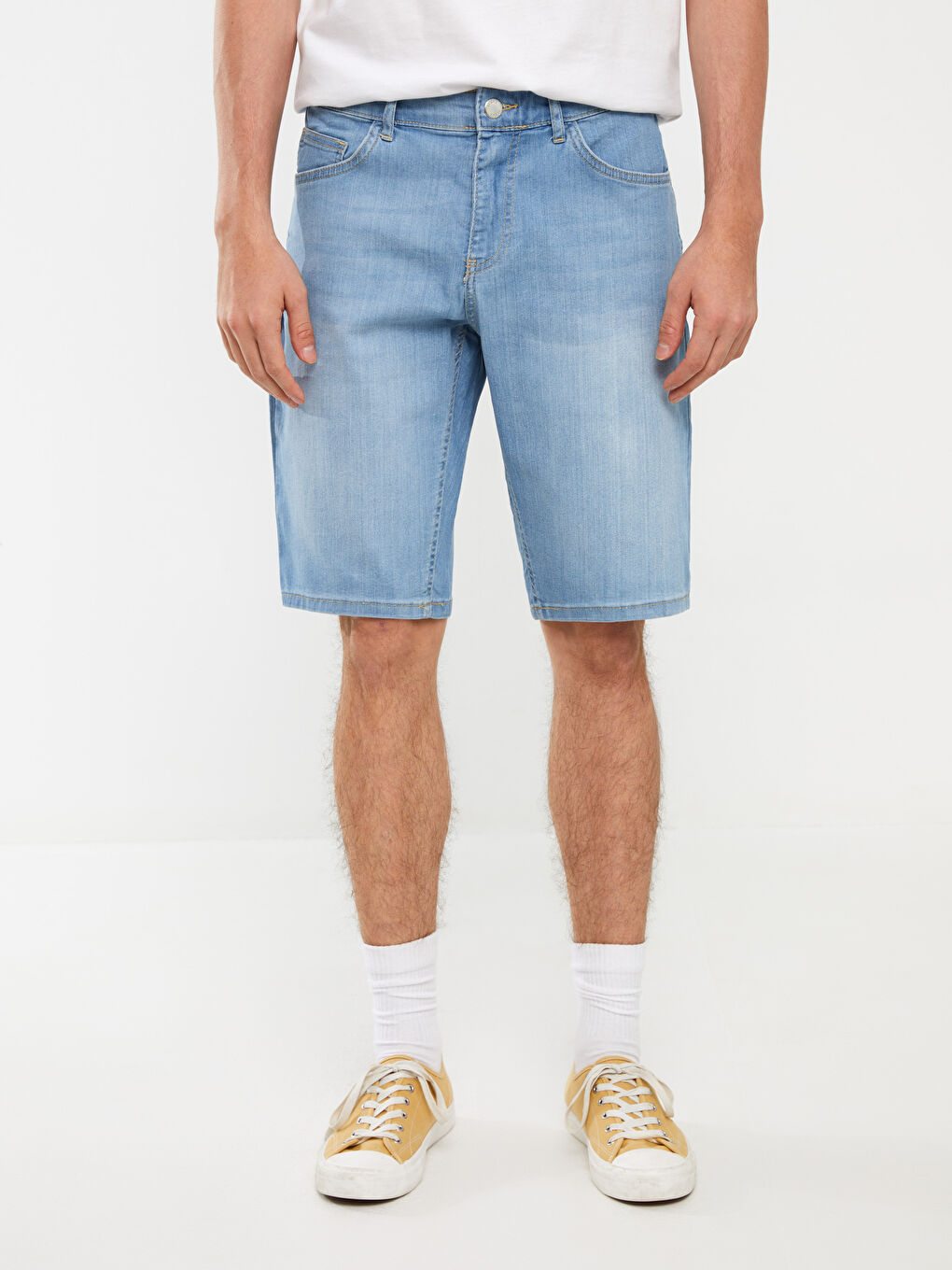 İndigo Standart Kalıp Erkek Jean Şort-2