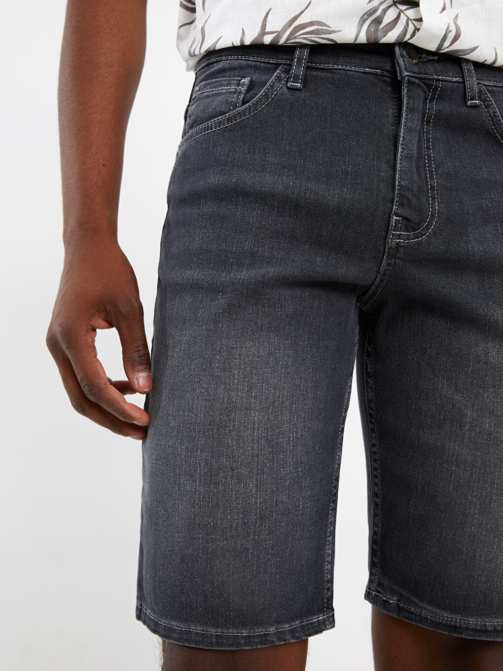 Antrasit Skinny Fit Erkek Jean Şort-2