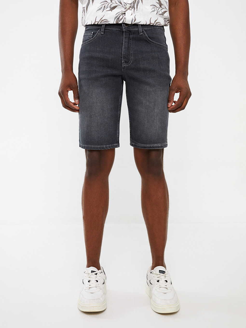 Antrasit Skinny Fit Erkek Jean Şort-3