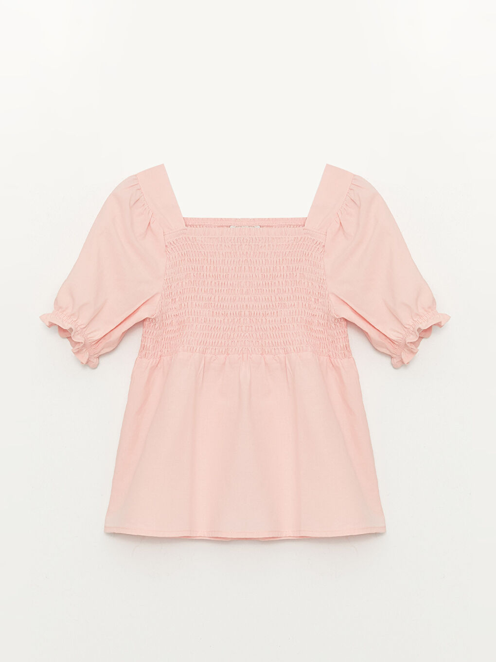 Pembe Kare Yaka Basic Kısa Kollu Kız Çocuk Bluz-3
