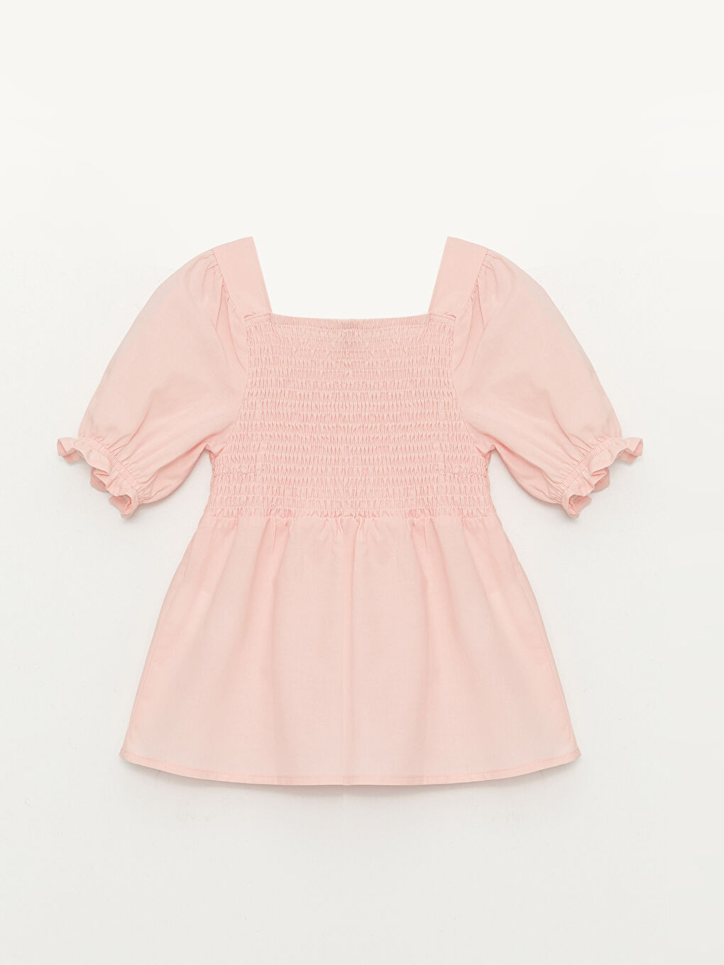 Pembe Kare Yaka Basic Kısa Kollu Kız Çocuk Bluz-4