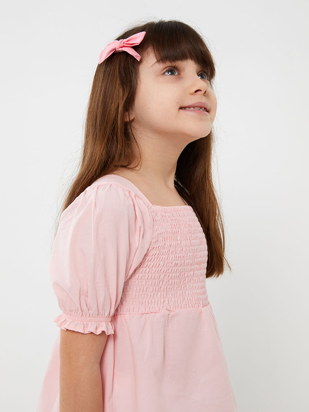 Pembe Kare Yaka Basic Kısa Kollu Kız Çocuk Bluz