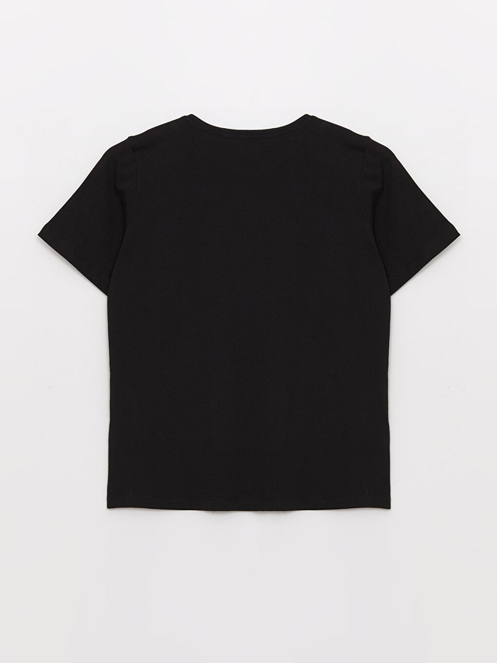 Siyah Bisiklet Yaka Düz Kısa Kollu Kadın Tişört-6