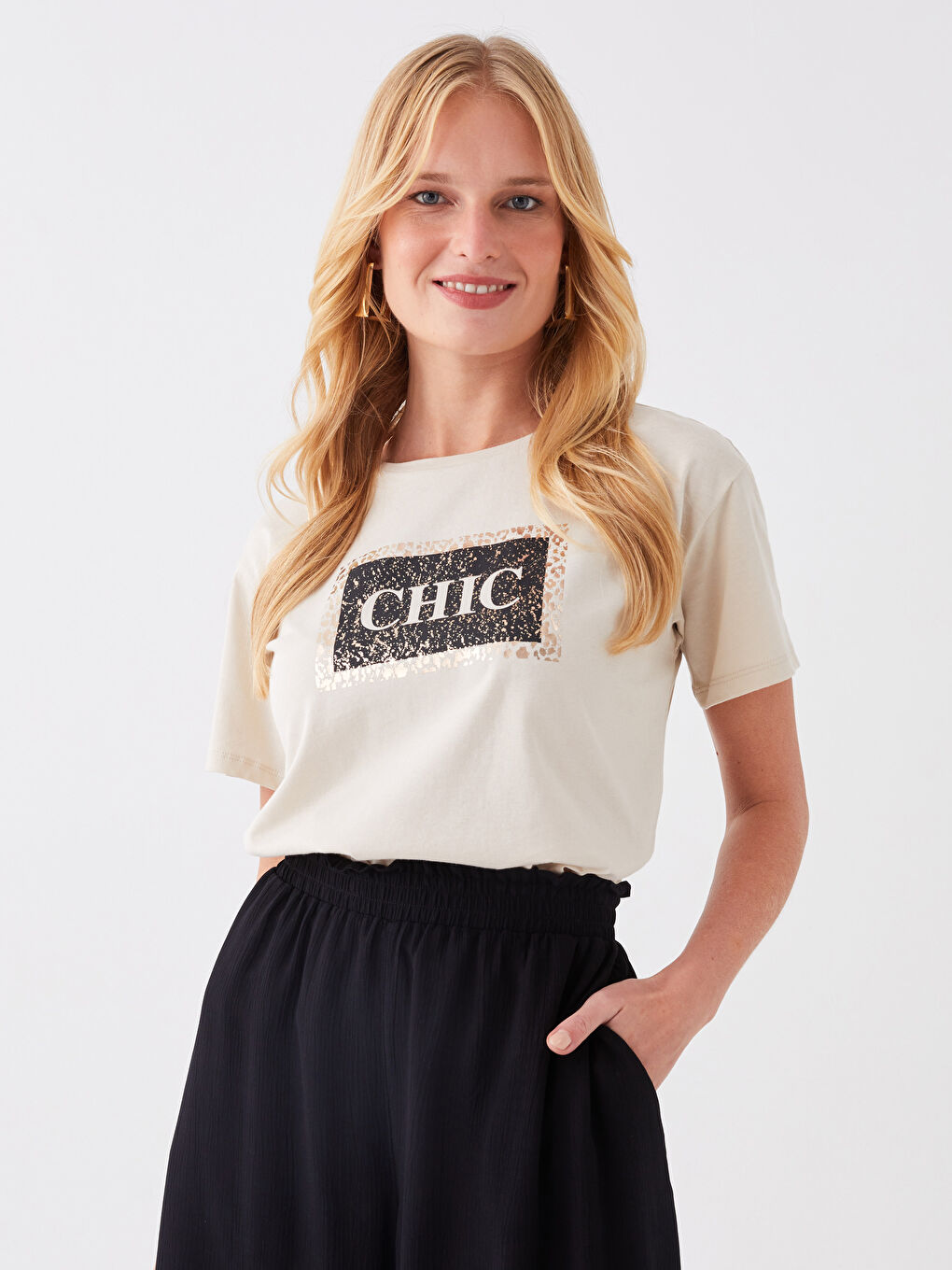 Crew Neck Printed Short Sleeve Women's T-Shirt-1