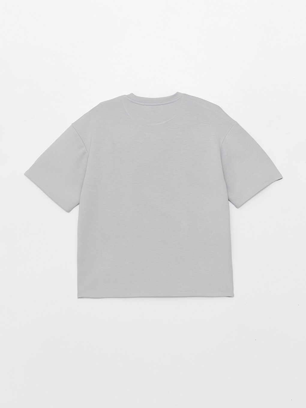 Gri Bisiklet Yaka Baskılı Kısa Kollu Oversize Kadın Tişört-6