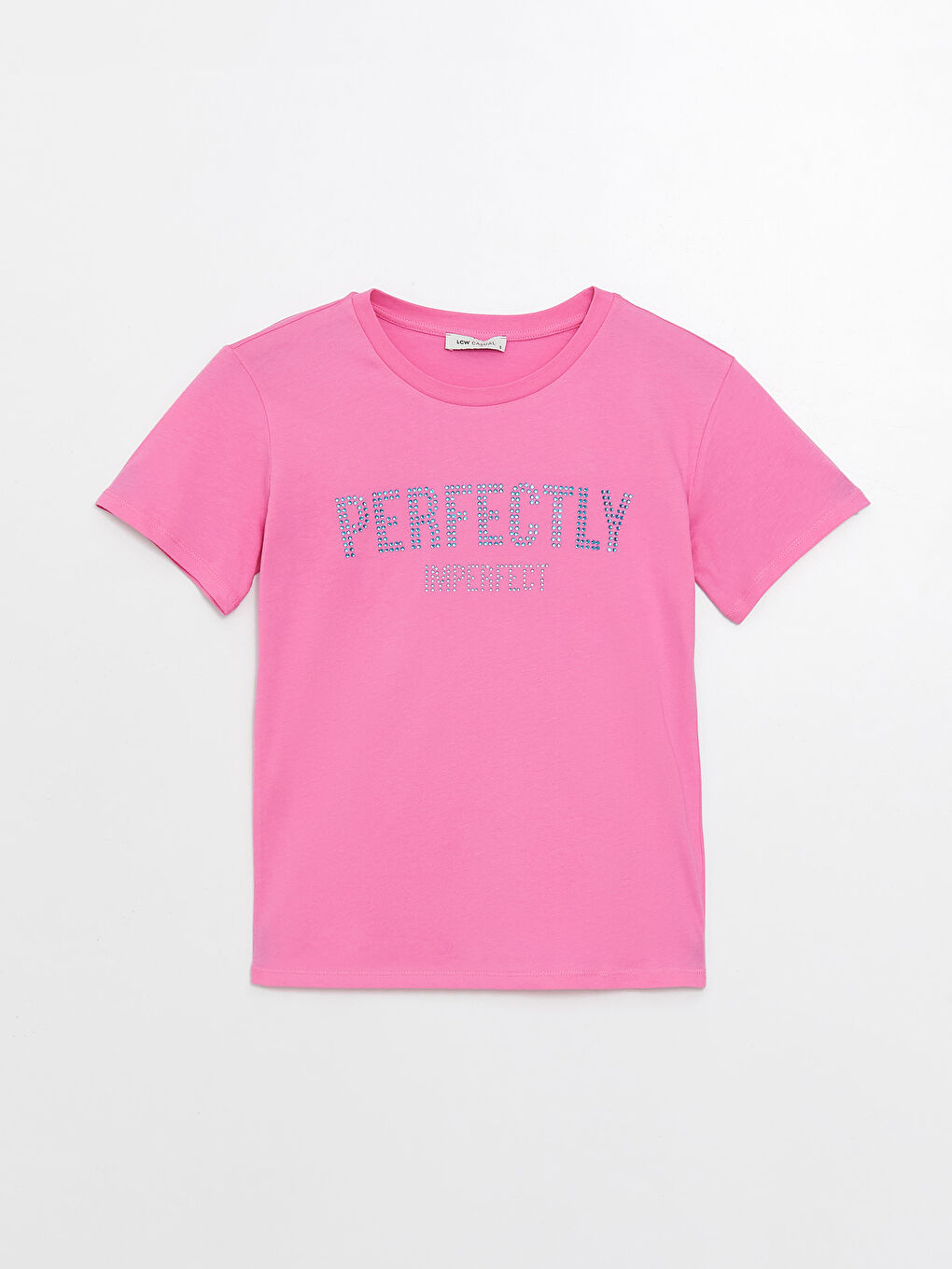 Pembe Bisiklet Yaka Baskılı Kısa Kollu Kadın Tişört-5