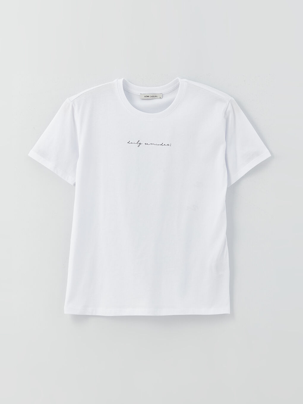 Beyaz Bisiklet Yaka Baskılı Kısa Kollu Kadın Tişört-6