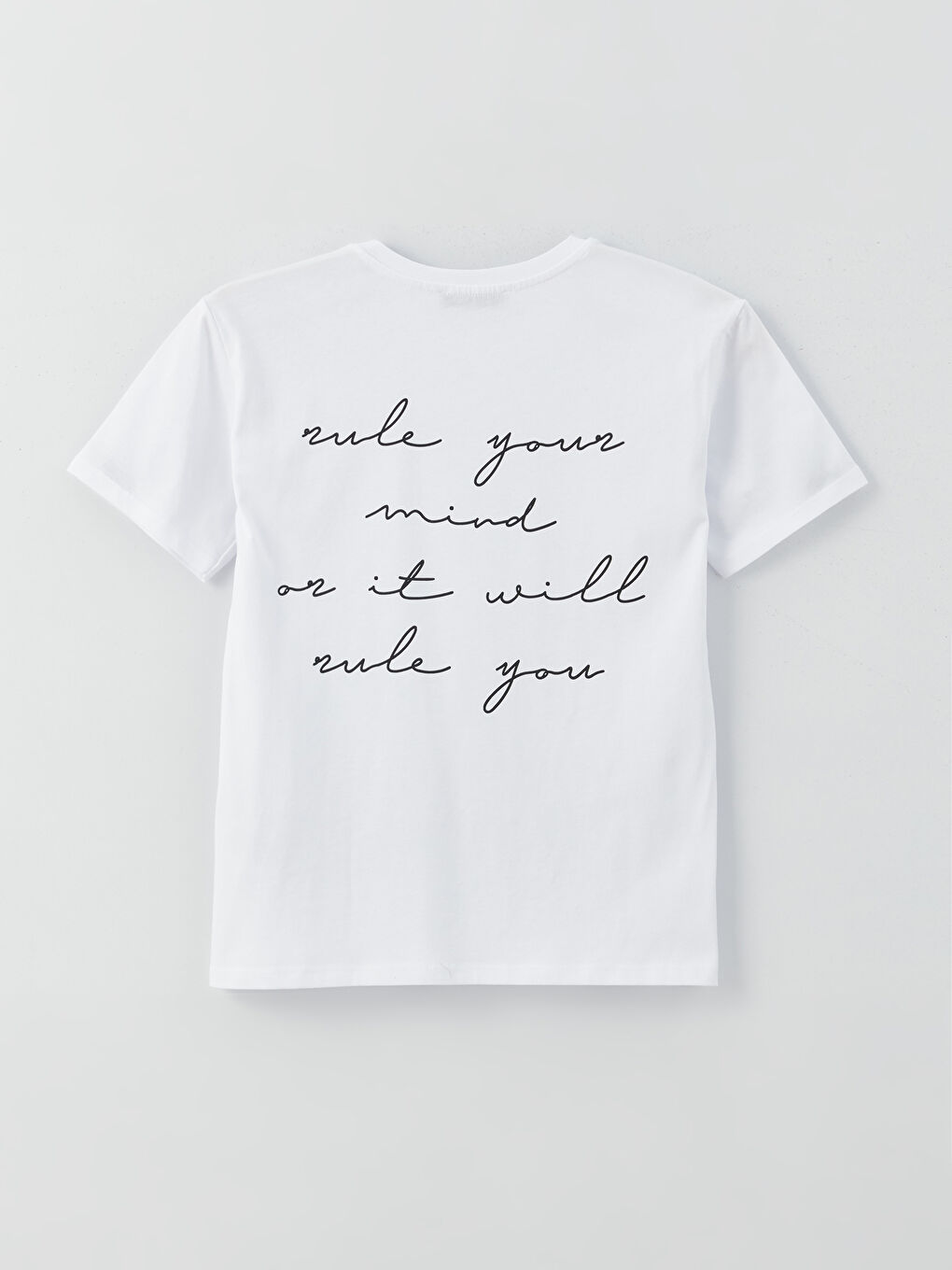 Beyaz Bisiklet Yaka Baskılı Kısa Kollu Kadın Tişört-7