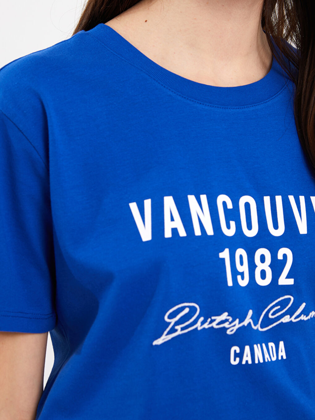 Mavi Bisiklet Yaka Baskılı Kısa Kollu Kadın Tişört-3