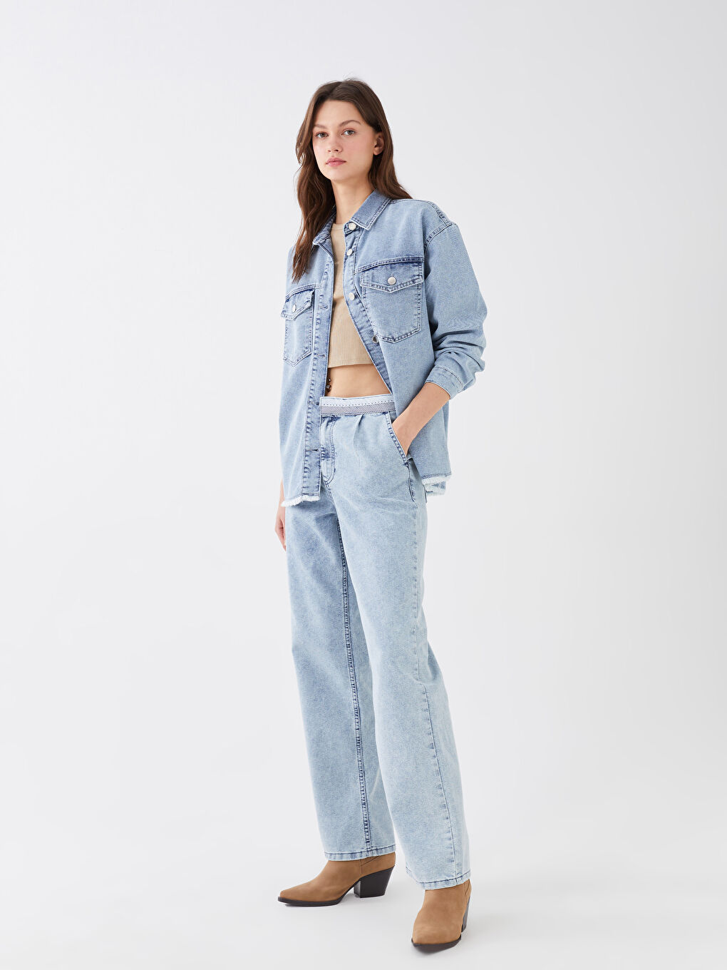 İndigo Normal Bel Wideleg Kadın Jean Pantolon