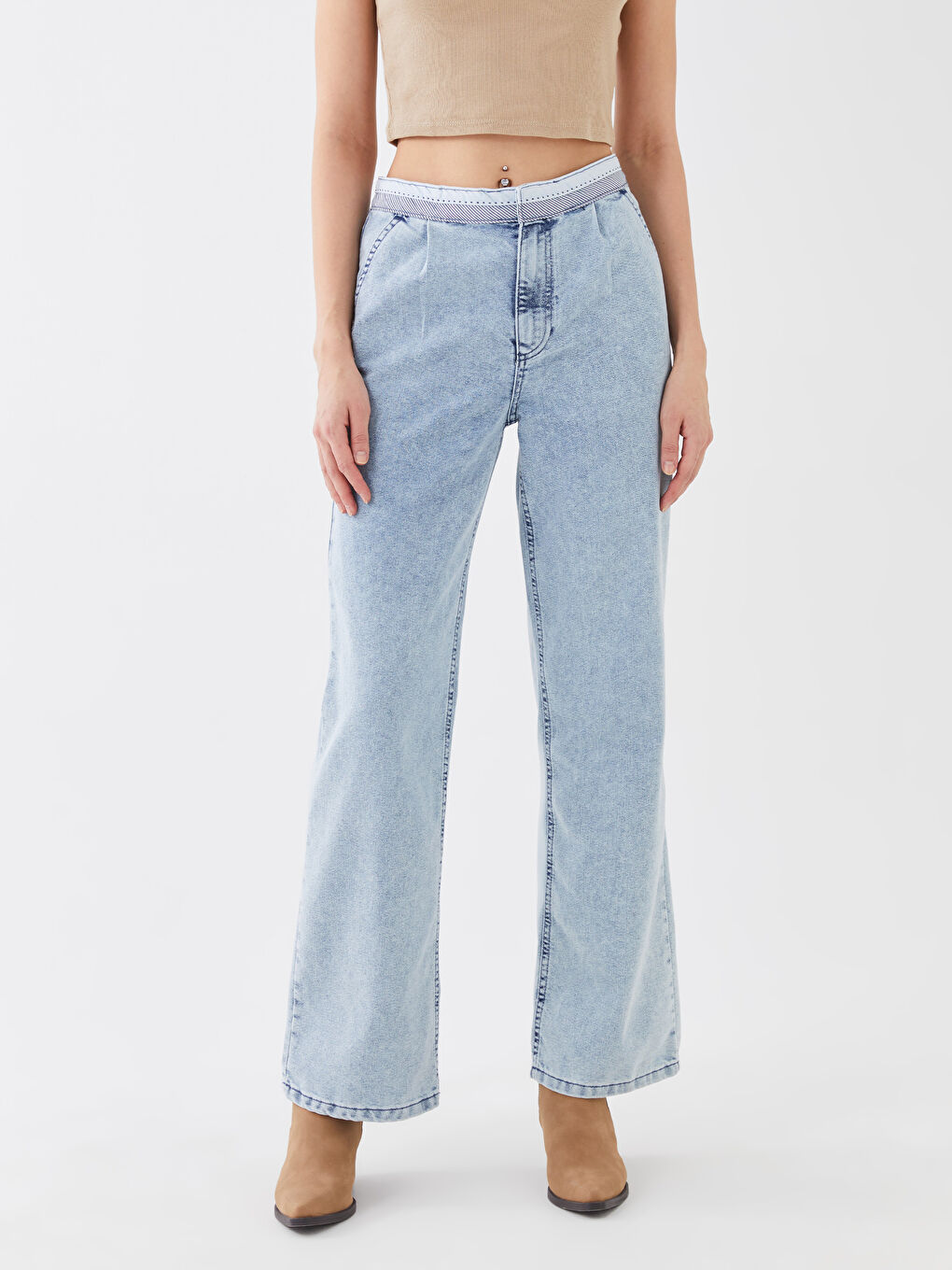 İndigo Normal Bel Wideleg Kadın Jean Pantolon-3