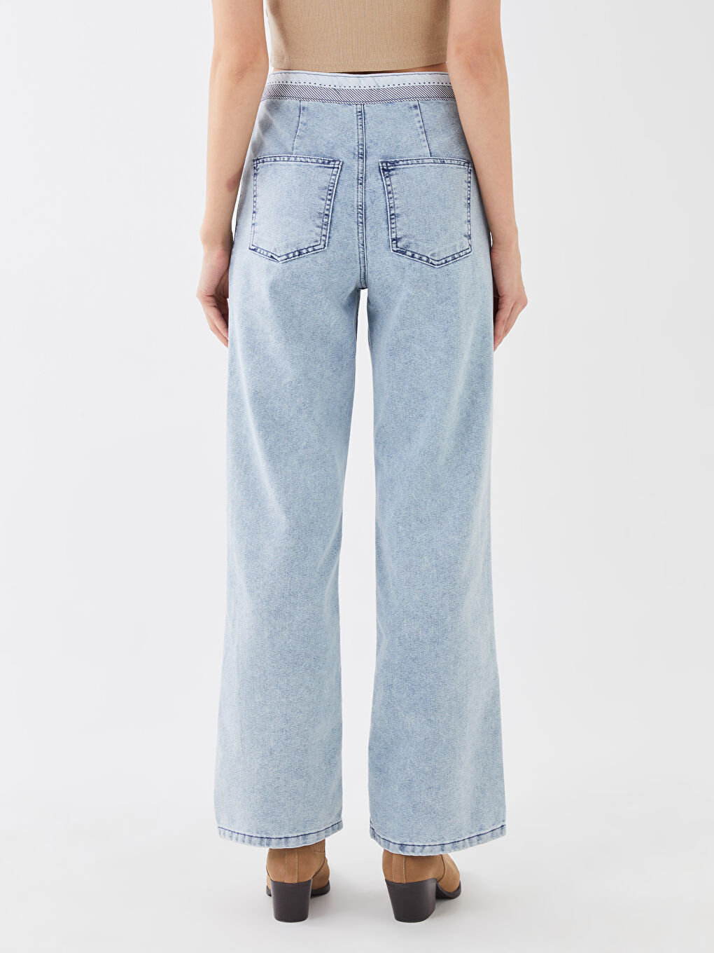 İndigo Normal Bel Wideleg Kadın Jean Pantolon-4