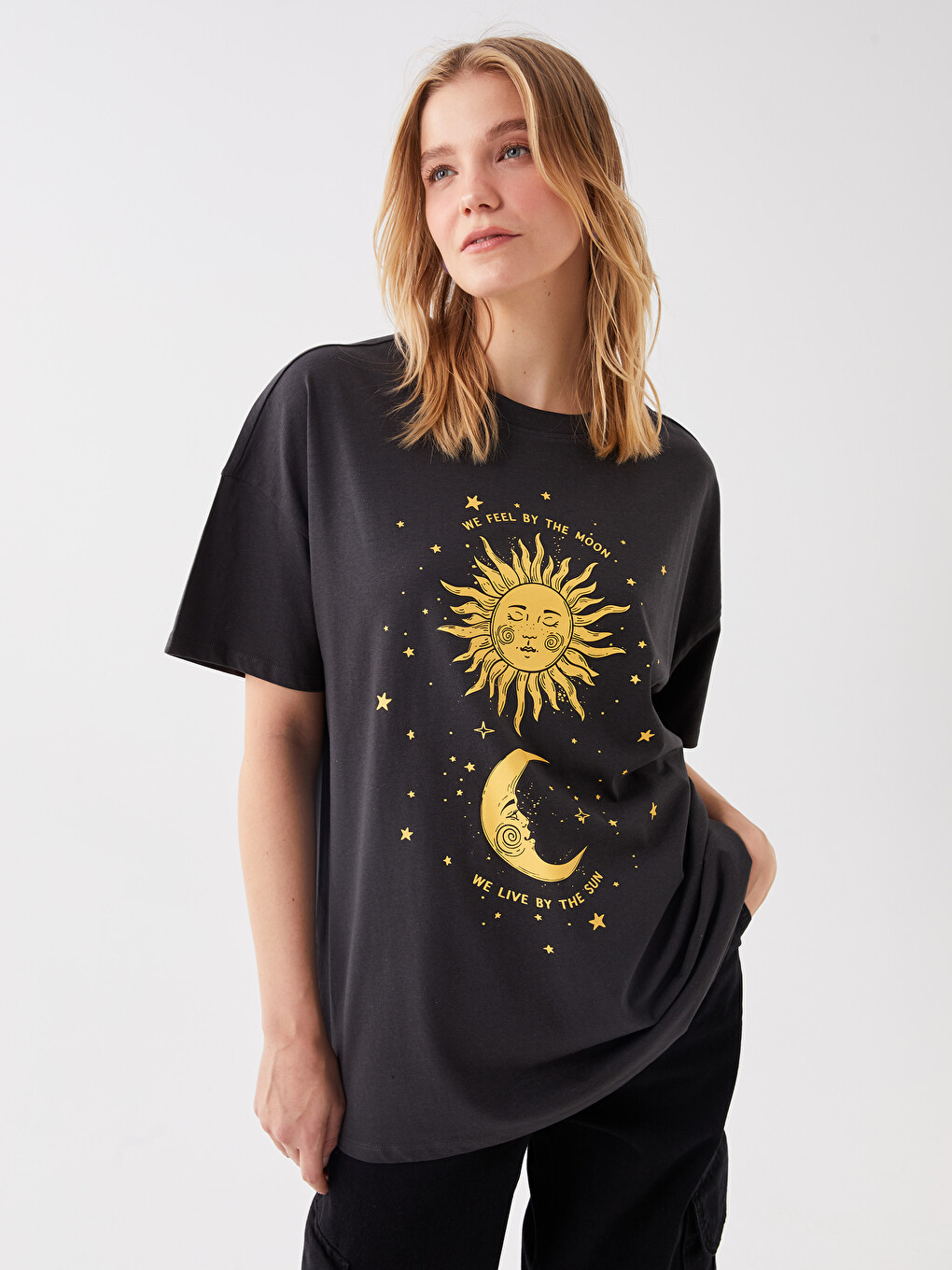 LCW Vision Crew Neck Printed Short Sleeve Oversize Women's T-Shirt