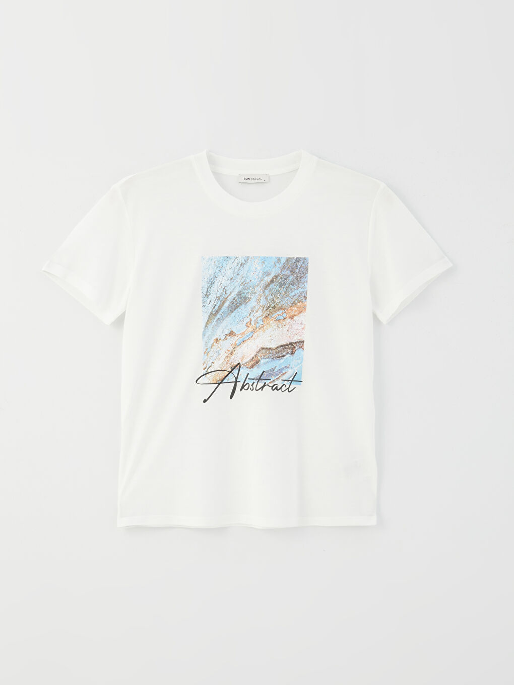 әйелдерге арналған принтті дөңгелек жағалы қысқа жең футболка-5