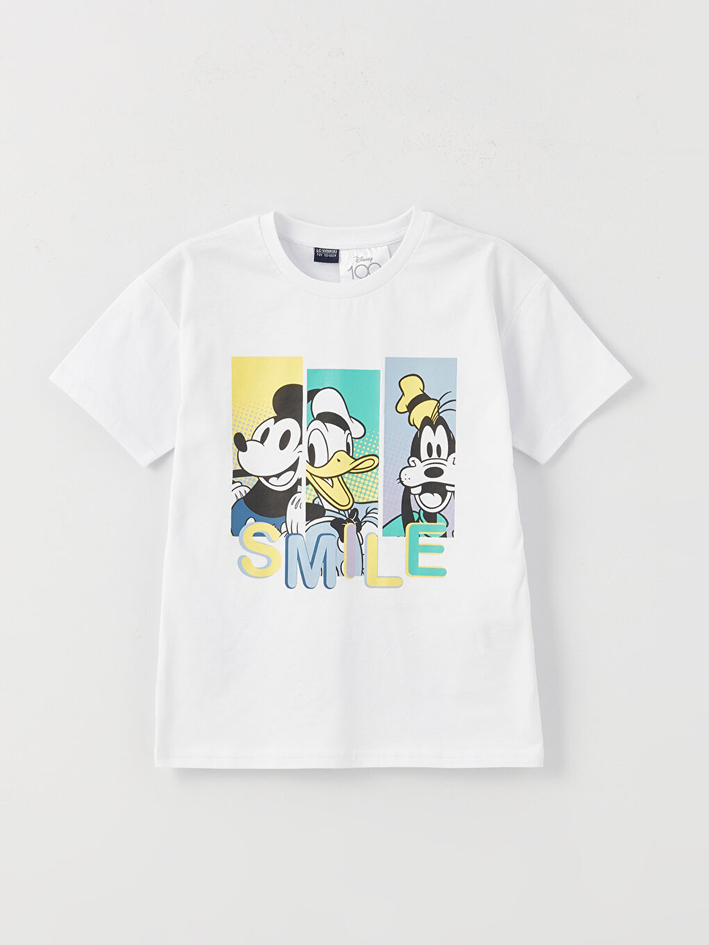 Beyaz Rahat Kalıp Bisiklet Yaka Mickey Mouse Baskılı Erkek Çocuk Tişört-3