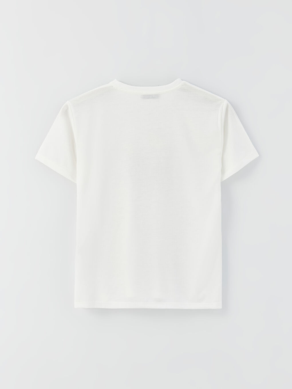 Beyaz Bisiklet Yaka Baskılı Kısa Kollu Kadın Tişört-6