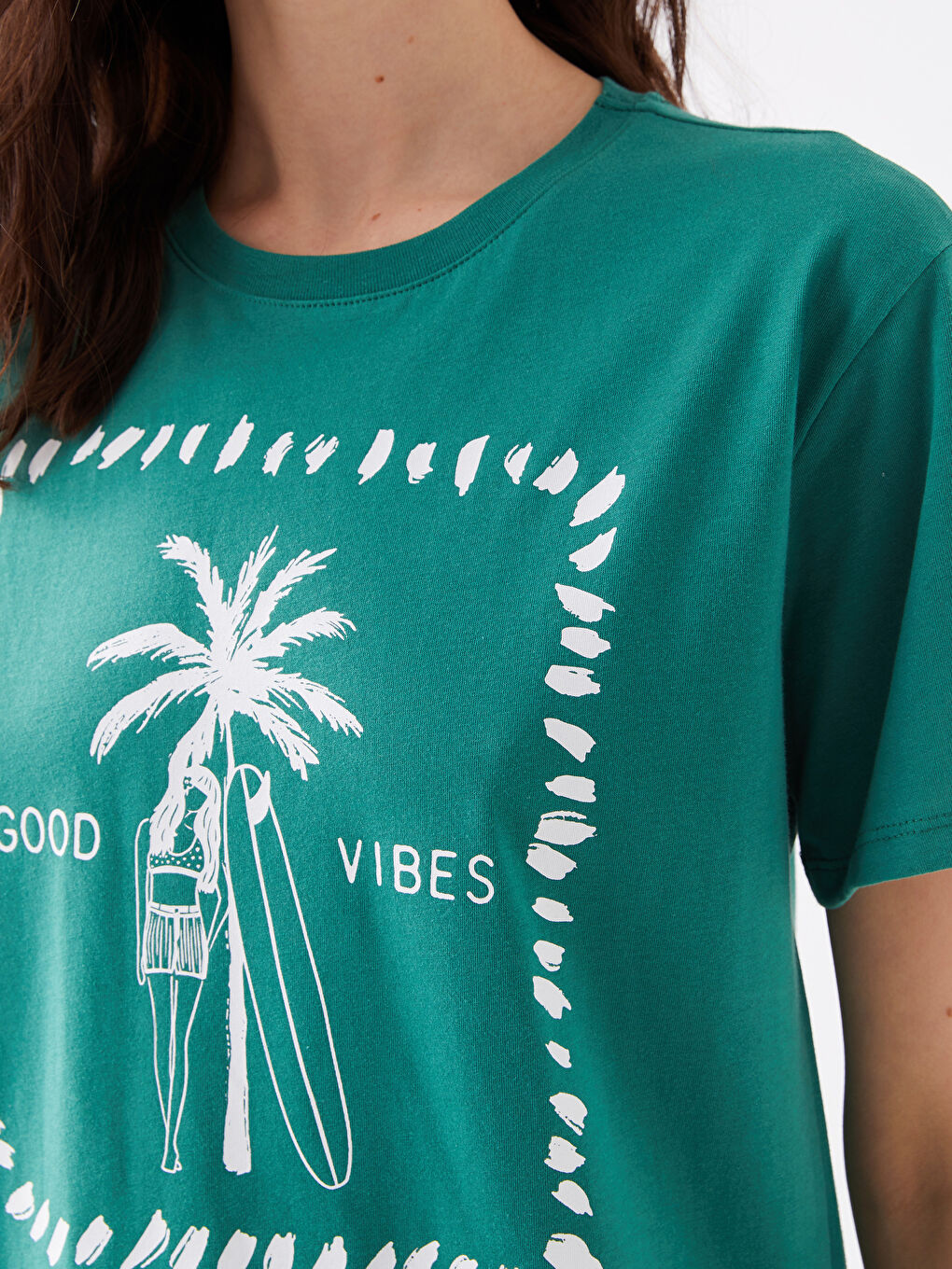 მრგვალი საყელო ნაბეჭდი მოკლე სახელო ქალებისთვის მაისური-3